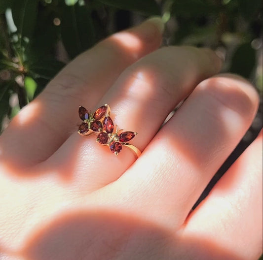 14k Garnet Butterfly Ring